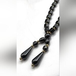 "5/$25" Vintage Goldtone Hematite Beaded Necklace 17"